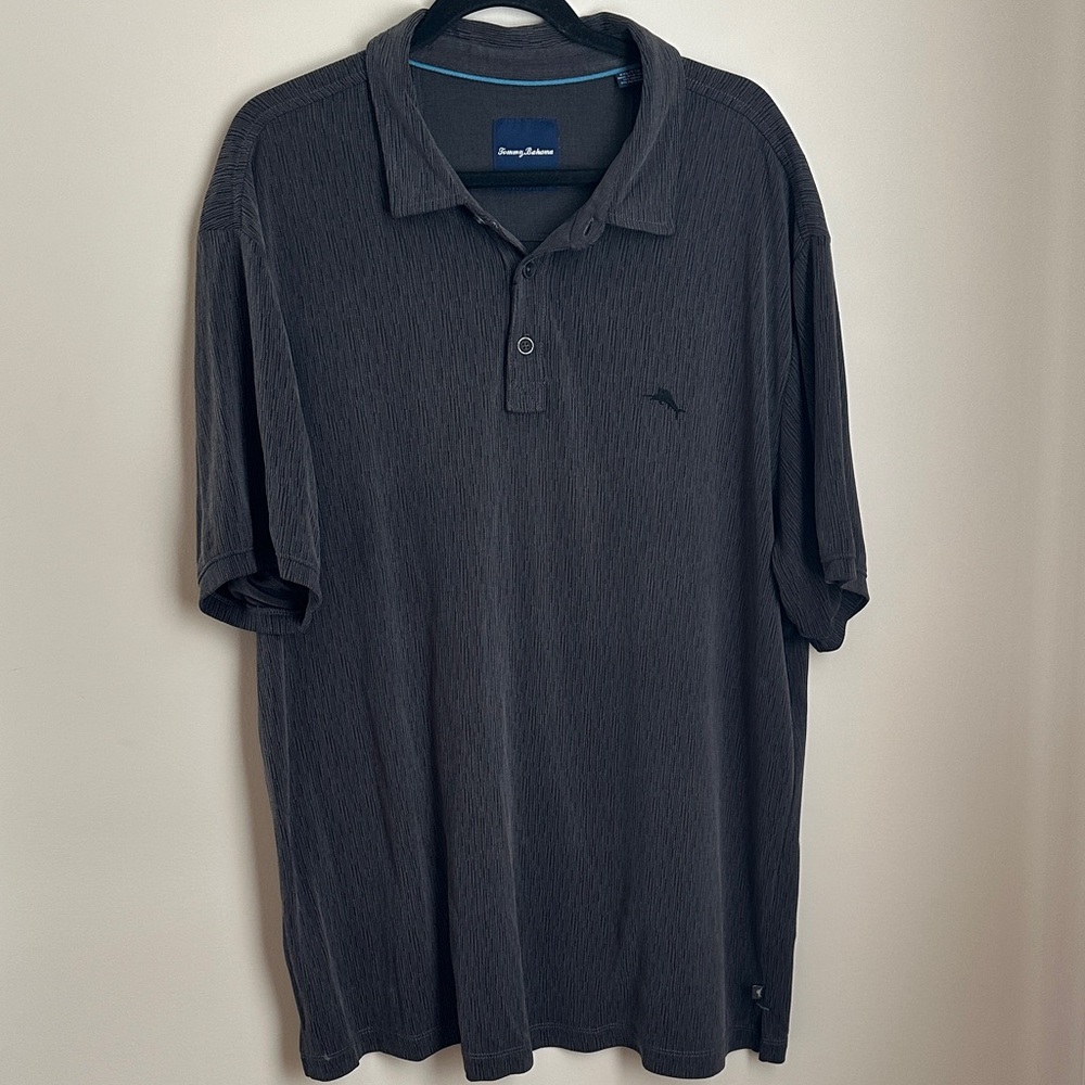 Tommy Bahama Men's Black and Gray Polo Shirt XXL